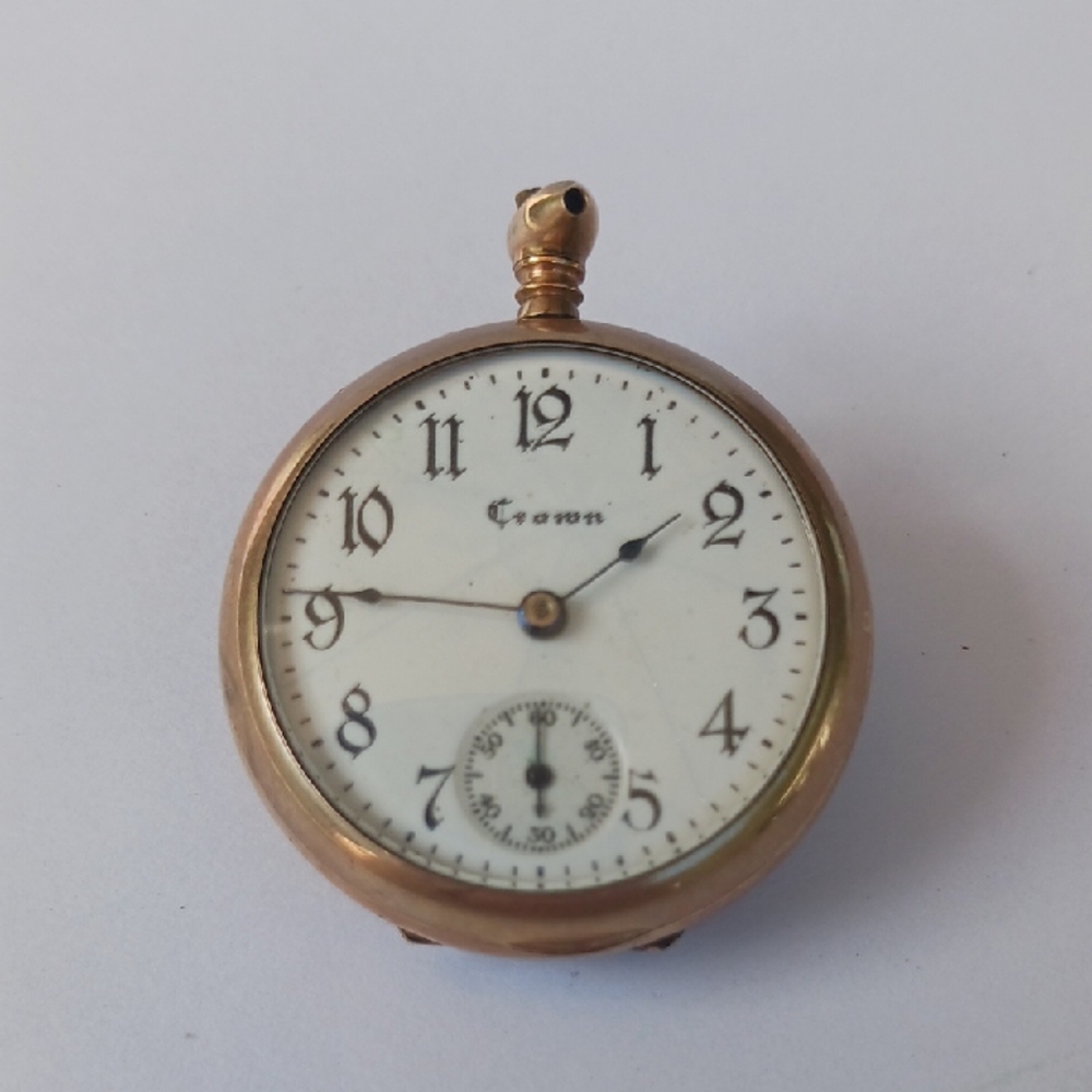 Crown Gold Case Pocket Watch with White Dial